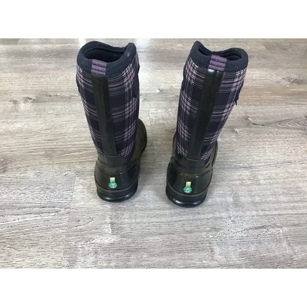 BOGS CLASSIC WINTER Plaid Girls Size 2 Black WATERPROOF Winter Snow BOOTS